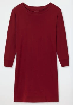 Schiesser Long-sleeved Sleep Shirt Oversized Cuffs Burgundy - Modern Nightwear -Uni Style Shop sleepshirt langarm oversized buendchen bordeaux modern nightwear 178088 502 detail1