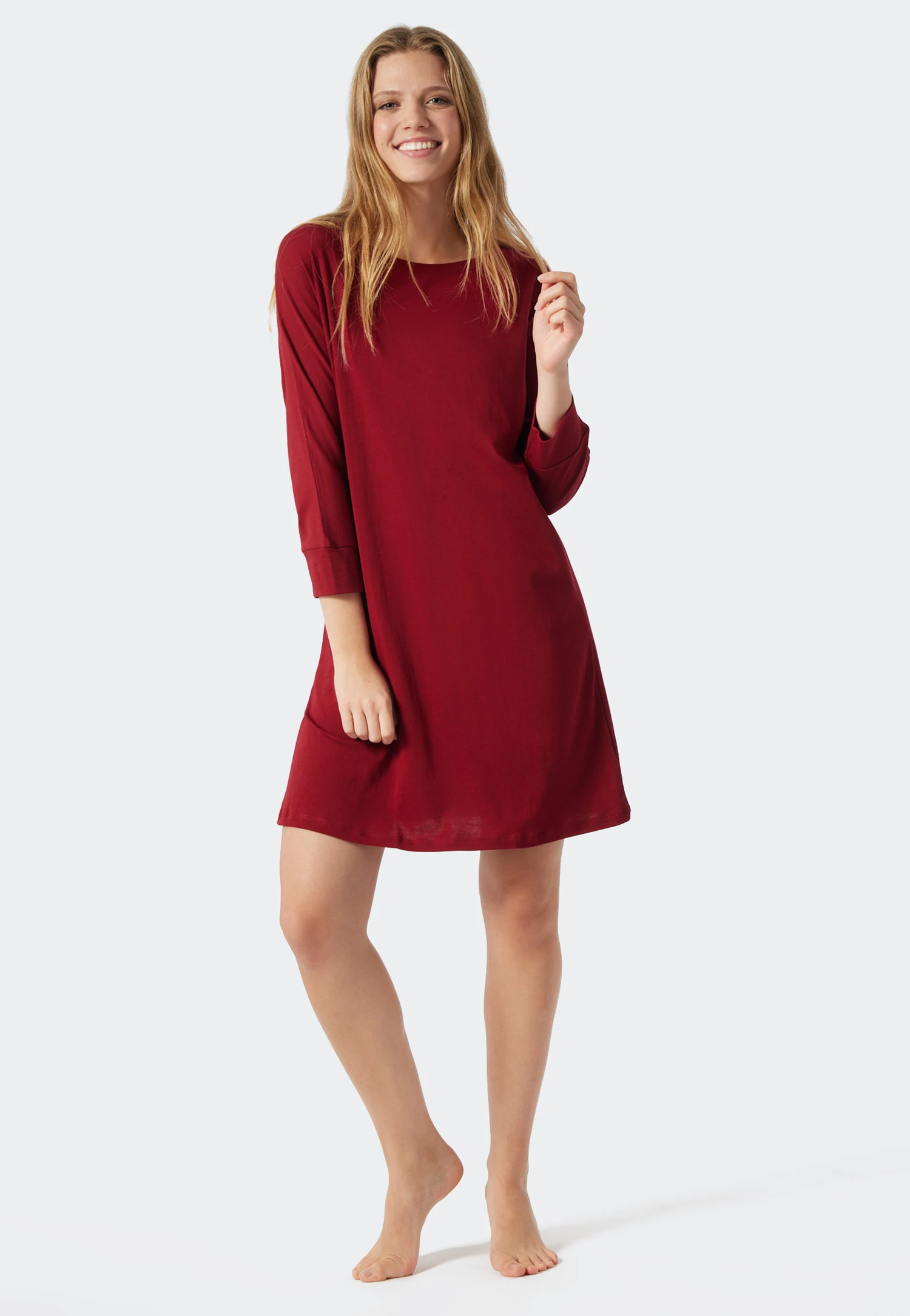 Uni Style Shop -Uni Style Shop sleepshirt langarm oversized buendchen bordeaux modern nightwear 178088 502 front
