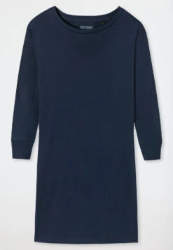 Schiesser Long-sleeved Sleep Shirt Oversized Cuffs Dark Blue - Modern Nightwear