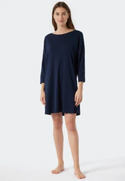 Schiesser Long-sleeved Sleep Shirt Oversized Cuffs Dark Blue - Modern Nightwear -Uni Style Shop sleepshirt langarm oversized buendchen dunkelblau modern nightwear 178088 803 detail2