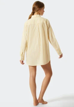 Schiesser Sleep Shirt Long-sleeved Woven Fabric Button Placket Stripes Yellow - Pyjama Story