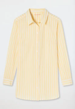 Schiesser Sleep Shirt Long-sleeved Woven Fabric Button Placket Stripes Yellow - Pyjama Story -Uni Style Shop sleepshirt langarm webware knopfleiste streifen gelb pyjama story 176989 600 detail1