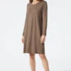 Schiesser Sleep Shirt Long-sleeved Wide Silhouette V-neck Minimal Print Brown - Essentials Comfort Fit