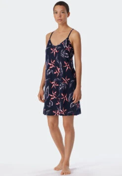 Schiesser Sleep Shirt Modal V-neck Spaghetti Straps Leaf Print Multicolored - Contemporary Nightwear