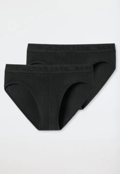 Schiesser Briefs Double Pack Organic Cotton Woven Elastic Waistband Black - 95/5