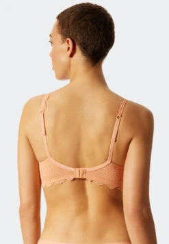 Schiesser Soft Bra Without Underwire All-over Lace Peach - Feminine Lace -Uni Style Shop soft bh ohne buegel allover spitze pfirsich feminine lace 175531 612 back