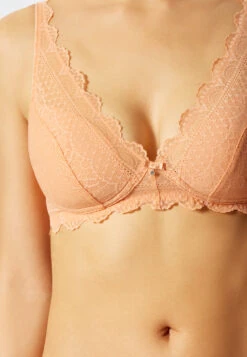 Schiesser Soft Bra Without Underwire All-over Lace Peach - Feminine Lace -Uni Style Shop soft bh ohne buegel allover spitze pfirsich feminine lace 175531 612 detail3