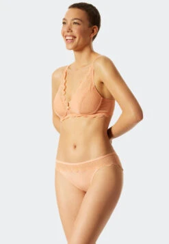Schiesser Soft Bra Without Underwire All-over Lace Peach - Feminine Lace -Uni Style Shop soft bh ohne buegel allover spitze pfirsich feminine lace 175531 612 front