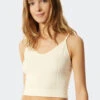 Schiesser Spaghetti Top Seamless Lyocell Rib Look Off-white - Lounge Seamless
