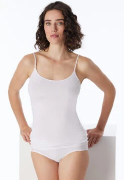 Schiesser White Spaghetti Top - Luxury -Uni Style Shop spaghetti top weiss luxury 200762 100 front