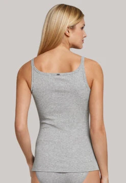 Schiesser Graying Fine Rib Spaghetti Top - Naturschönheit -Uni Style Shop spaghettitop feinripp grau meliert naturschoenheit 144095 202 back