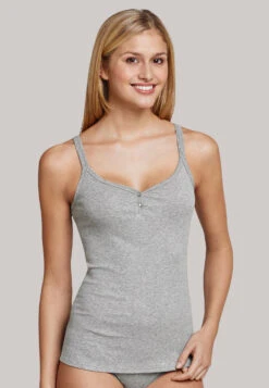 Schiesser Graying Fine Rib Spaghetti Top - Naturschönheit -Uni Style Shop spaghettitop feinripp grau meliert naturschoenheit 144095 202 detail2