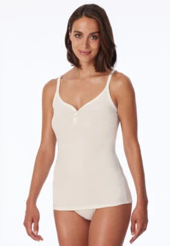 Schiesser Cream-white Fine Rib Spaghetti Top - Naturschönheit -Uni Style Shop spaghettitop feinripp sekt naturschoenheit 144095 403 detail2