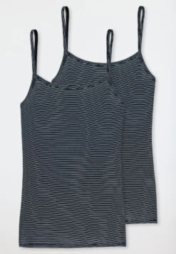 Schiesser Spaghetti Tops 2-pack Midnight Blue Ringed - Modal Essentials -Uni Style Shop spaghettitops 2er pack nachtblau geringelt modal essentials 162895 804 detail1