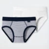 Schiesser Sports Briefs 2-pack Fine Rib Organic Cotton Soft Waistband White/blue-and-white Stripes - Boys World