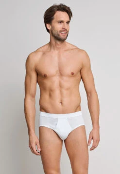 Schiesser 2-pack White Sports Briefs With A Fly - Essentials Feinripp -Uni Style Shop sportslips 2er pack mit eingriff weiss essentials feinripp 205159 100 front