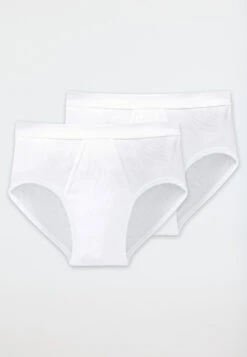 Schiesser 2-pack White Double Rib Sports Briefs With A Fly - Essential -Uni Style Shop sportslips doppelripp mit eingriff 2er pack weiss essential 205177 100 detail1