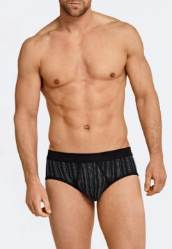 Schiesser Sports Fine Rib Double Pack With Fly-front Black Striped - Original Classics -Uni Style Shop sportslips feinripp 2er pack mit eingriff schwarz gestreift original classics 172692 000 front