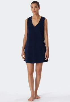 Schiesser Beach Dress Terry Cloth V-neck Pockets Dark Blue - Aqua Beachwear