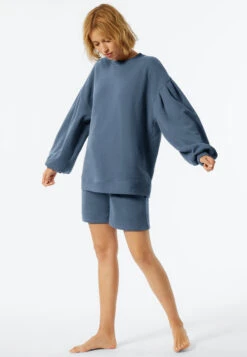 Schiesser Long Sleeve Sweater Blue - Revival Lena -Uni Style Shop sweater langarm blau revival lena 177100 800 front