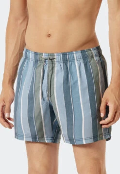 Schiesser Swim Shorts Woven Fabric Blue-green Striped - California Cruise -Uni Style Shop swimshorts webware blau gruen gestreift california cruise 177024 914 detail2
