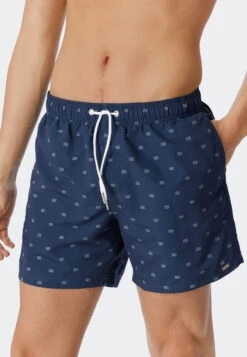 Schiesser Swim Trunks Woven Fabric Dark Blue Patterned - Marineland -Uni Style Shop swimshorts webware dunkelblau gemustert marineland 179189 803 detail2