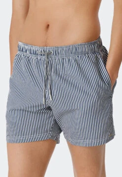 Schiesser Swim Trunks Woven Fabric Dark Blue Striped - Saltwater -Uni Style Shop swimshorts webware dunkelblau gestreift saltwater 179190 803 detail2