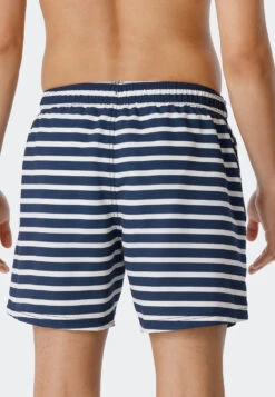 Schiesser Swim Trunks Woven Fabric Dark Blue-white Striped - Submerged