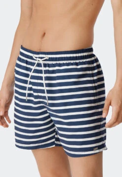 Schiesser Swim Trunks Woven Fabric Dark Blue-white Striped - Submerged -Uni Style Shop swimshorts webware dunkelblau weiss gestreift submerged 179186 803 detail2