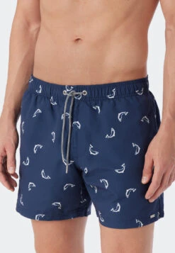 Schiesser Swim Trunks Woven Fabric Fish Dark Blue Patterned - Waterworld -Uni Style Shop swimshorts webware fische dunkelblau gemustert waterworld 179195 803 detail2