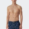 Schiesser Swim Trunks Woven Fabric Fish Dark Blue Patterned - Waterworld