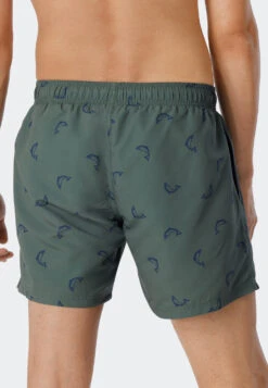 Schiesser Swim Trunks Woven Fabric Fish Olive Patterned - Waterworld