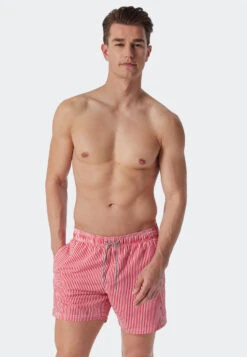 Schiesser Swim Trunks Woven Fabric Red Striped - Saltwater