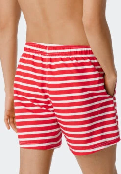 Schiesser Swim Trunks Woven Fabric Red And White Striped - Submerged