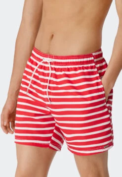 Schiesser Swim Trunks Woven Fabric Red And White Striped - Submerged -Uni Style Shop swimshorts webware rot weiss gestreift submerged 179186 500 detail2
