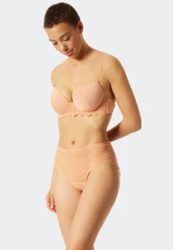 Schiesser T-shirt Bra With Cup And Underwire Lace Peach - Feminine Lace -Uni Style Shop t shirt bh mit schale und buegeln spitze pfirsich feminine lace 175533 612 front
