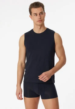 Schiesser Tank Top Stylish Cut Blue-black - Long Life Soft