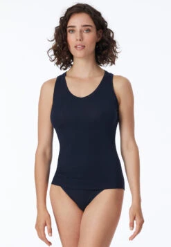 Schiesser Night Blue Fine Rib Strap Top - Naturschönheit