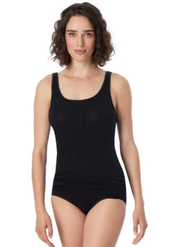 Schiesser Black Tank Top - Luxury 7 Schiesser Black Tank Top - Luxury -Uni Style Shop traegertop schwarz luxury 200763 000 detail2