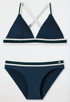 Schiesser Triangle Bikini Set Removable Soft Cups Variable Straps Mini Bottoms Ribbed Look Dark Blue - Underwater -Uni Style Shop triangel bikini set herausnehmbare softcups variable traeger mini slip ripp optik dunkelblau underwater 179204 803 detail1