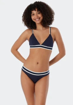Schiesser Triangle Bikini Set Removable Soft Cups Variable Straps Mini Bottoms Ribbed Look Dark Blue - Underwater -Uni Style Shop triangel bikini set herausnehmbare softcups variable traeger mini slip ripp optik dunkelblau underwater 179204 803 front