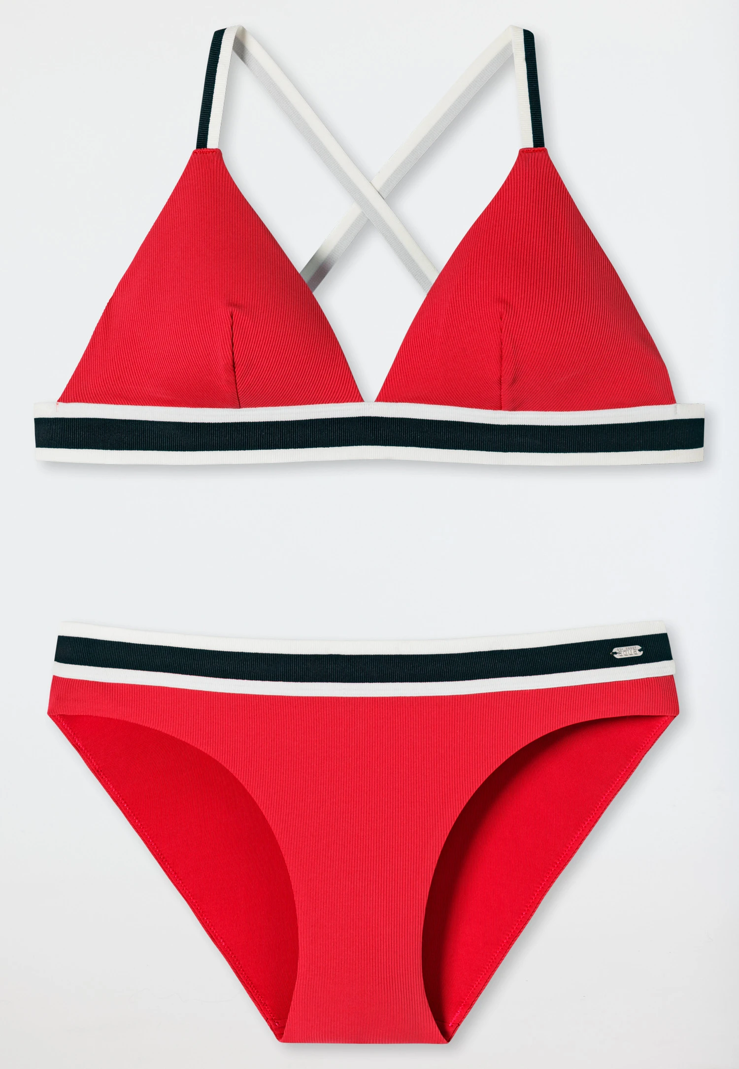 Schiesser Triangle Bikini Set Removable Soft Cups Variable Straps Mini Panties Ribbed Look Red - Underwater 2 Schiesser Triangle Bikini Set Removable Soft Cups Variable Straps Mini Panties Ribbed Look Red - Underwater - Image 2