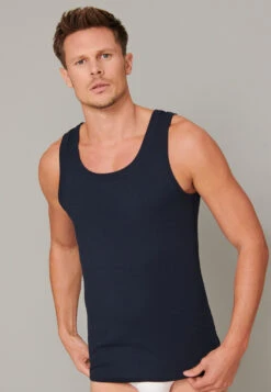 Schiesser Undershirt Double Rib Organic Cotton Dark Blue - Retro Rib -Uni Style Shop unterhemd doppelripp organic cotton dunkelblau retro rib 174017 803 detail2