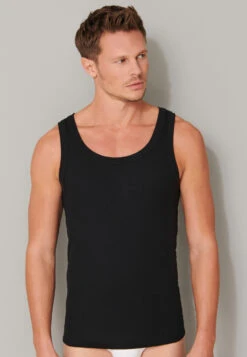 Schiesser Undershirt Double Rib Organic Cotton Black - Retro Rib -Uni Style Shop unterhemd doppelripp organic cotton schwarz retro rib 174017 000 detail2