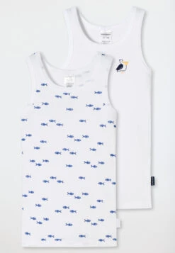 Schiesser Undershirts 2-pack Fine Rib Organic Cotton Pelican Fish White - Natural Love