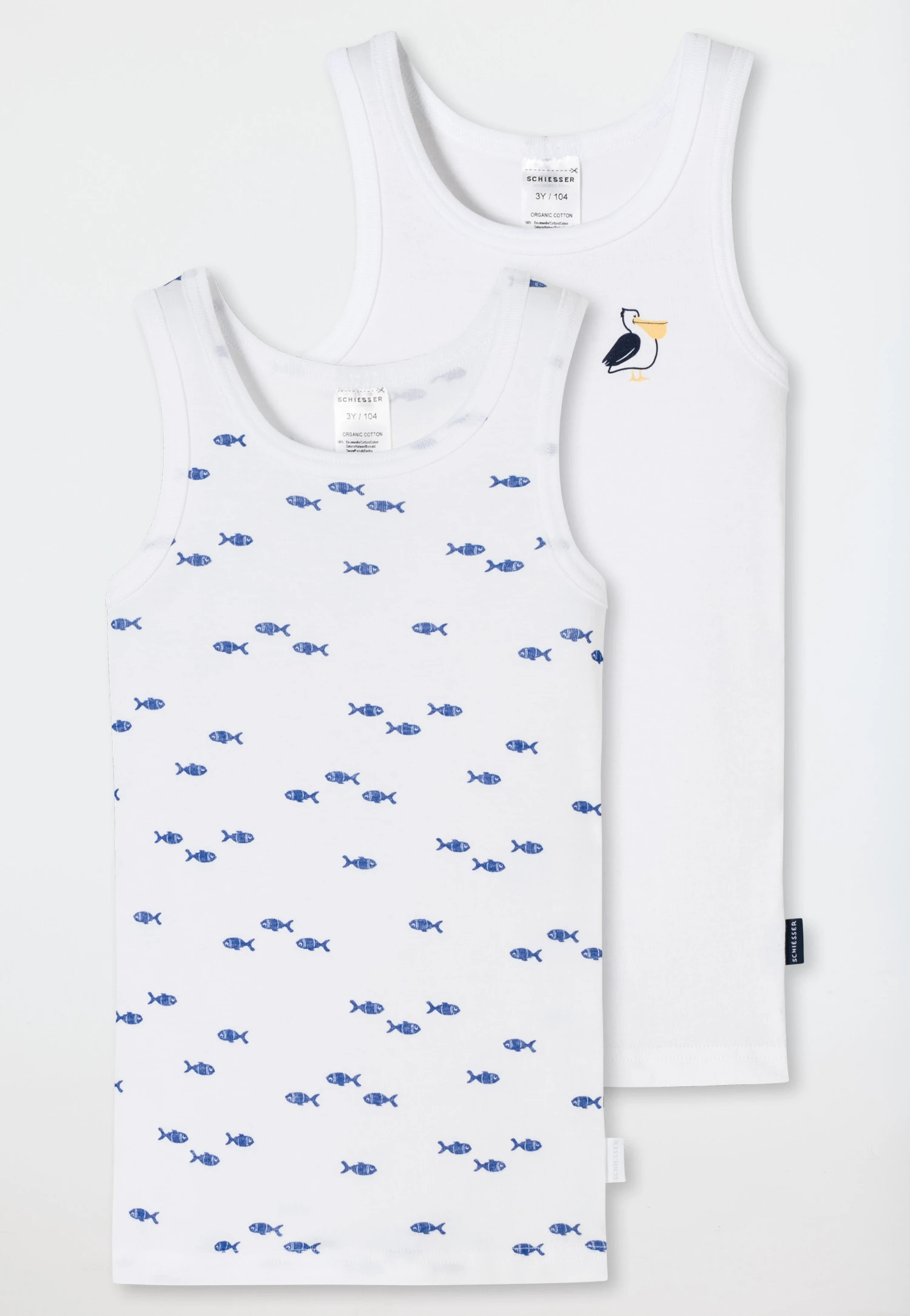 Schiesser Undershirts 2-pack Fine Rib Organic Cotton Pelican Fish White - Natural Love 1 Schiesser Undershirts 2-pack Fine Rib Organic Cotton Pelican Fish White - Natural Love