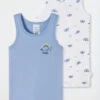 Schiesser Undershirts 2-pack Fine Rib Organic Cotton Rat Paper Boat White/aqua - Rat Henry