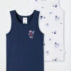 Schiesser Undershirts 2-pack Fine Rib Organic Cotton Sea Bear Pirates White/dark Blue - Boys World