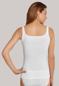 Schiesser White "Fräuleinwunder" Strap Top Of Double Rib