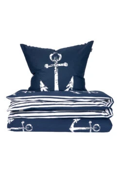 Reversible Bed Linen 2-piece Renforcé Anchor Stripes Navy/white - SCHIESSER Home
